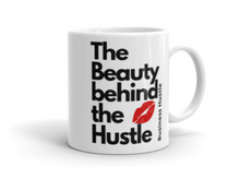 Load image into Gallery viewer, White Glossy Left-Handed Beauty behind the Hustle Mug
