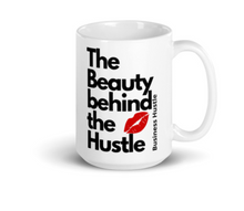 Load image into Gallery viewer, White Glossy Left-Handed Beauty behind the Hustle Mug
