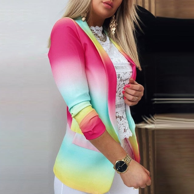 Women  Color Block Casual Blazer